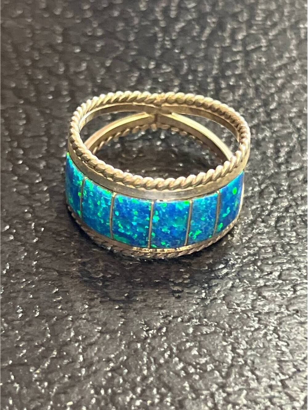 Navajo handmade sterling silver opal ring size 9